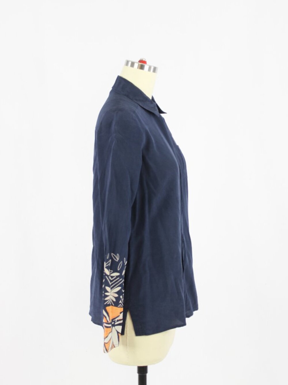 TORY BURCH Navy Blue Python 100% Silk Crepe Floral Long Sleeve Blouse, Size 0 - Picture 2 of 13